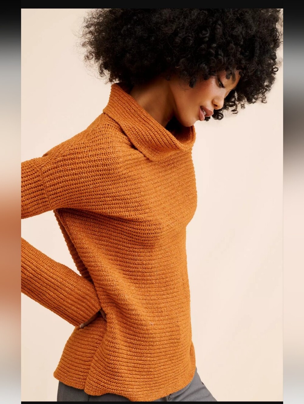 ANTHROPOLOGIE PILCRO COWL NECK RIBBED CHUNKY SWEATER RUST SZ S